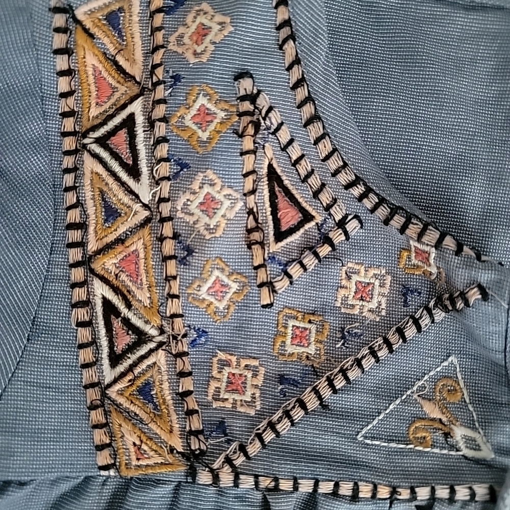 Rebellion blue embroidered blouse with tassels Size M - Picture 6 of 9